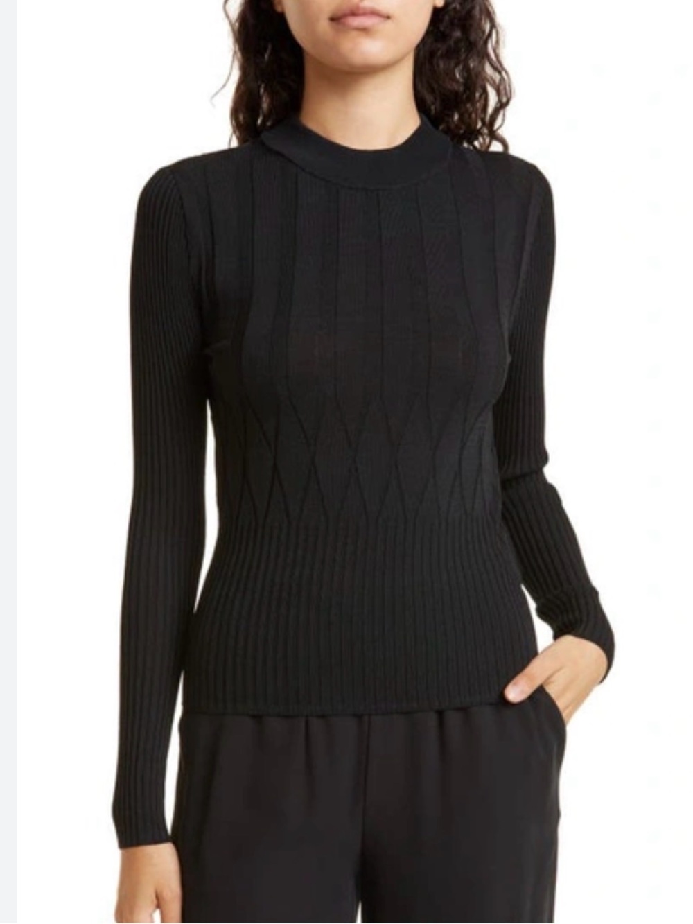 Club Monaco Black Ribbed Crewneck Sweater